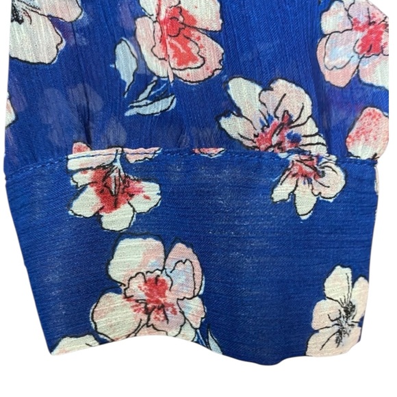KUT FROM THE KLOTH Floral Button Down Blouse with Mandarin Collar in Blue Size L - Picture 5 of 11